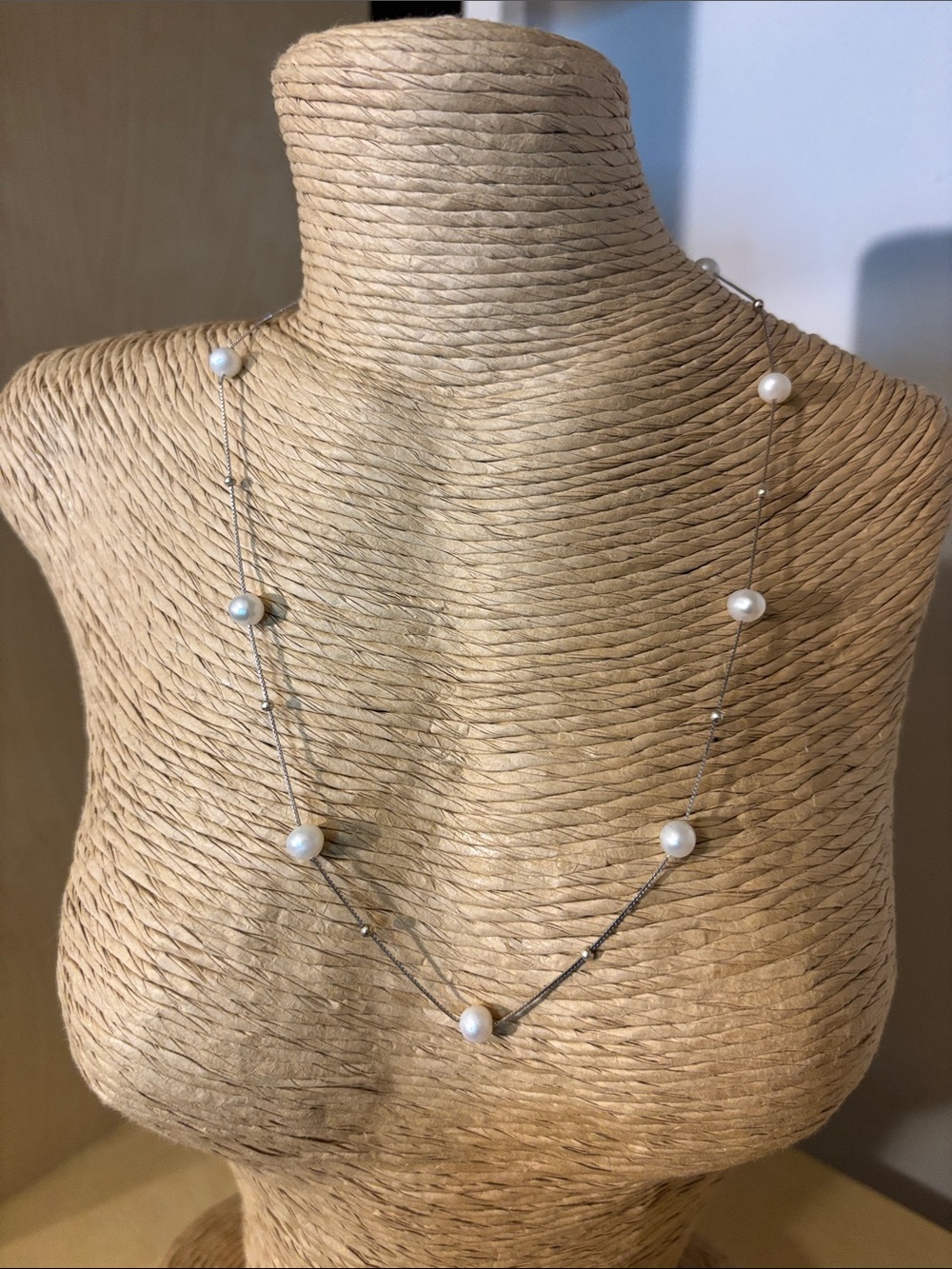 Elegant Freshwater Pearl Station Necklace - White Pearls